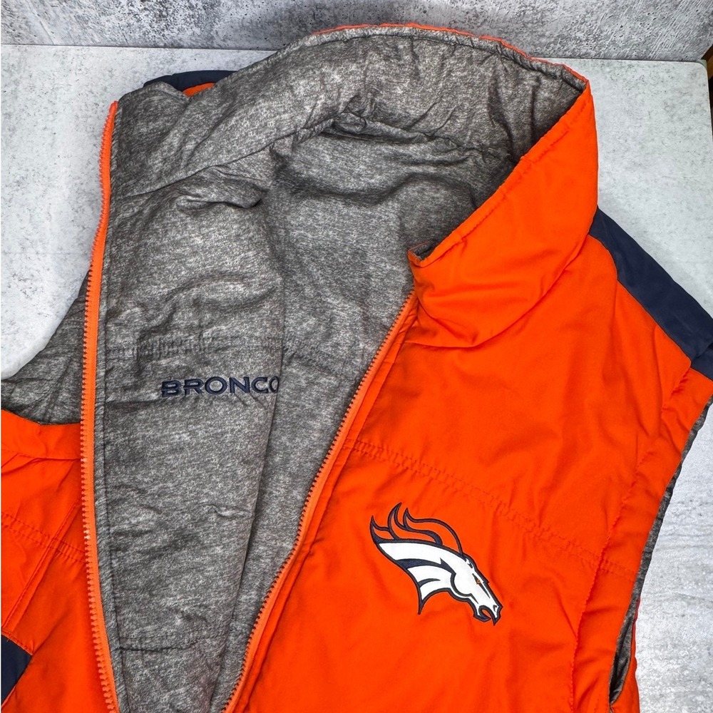 NFL Denver Broncos Reversible Puffer Vest Orange Navy Gray Licensed Mens Large L